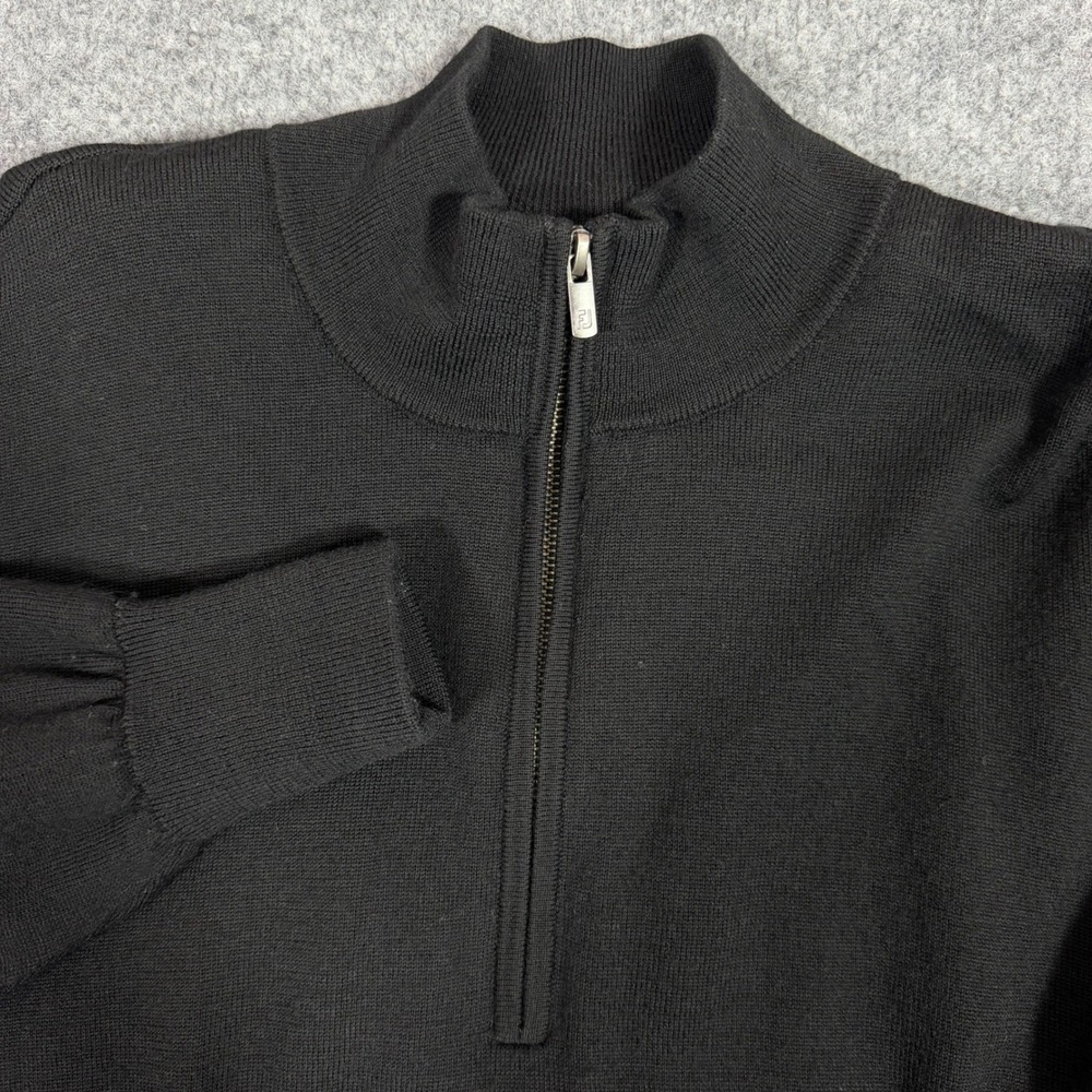 FootJoy Quarter Zip Lined Wind Sweater Mens Large Black 100% Wool GUC